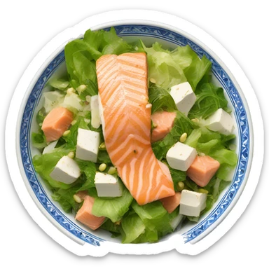 Cesar salad with salmon in a Moroccan style blue and white bowl sticker