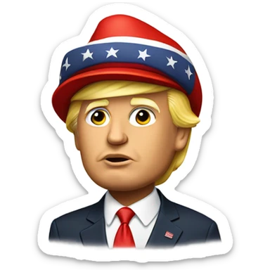 Donald Trump wearing a red hat with M A G A initials  sticker