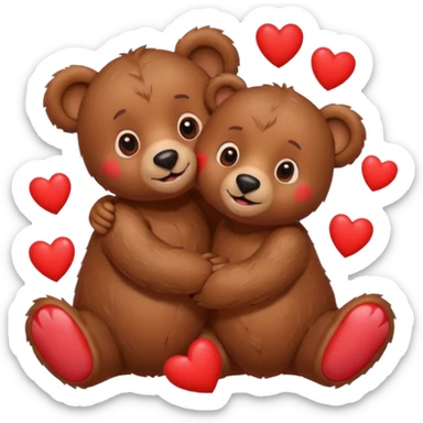 girl bear and boy bear hugging, surrounded by hearts, playful and loving sticker