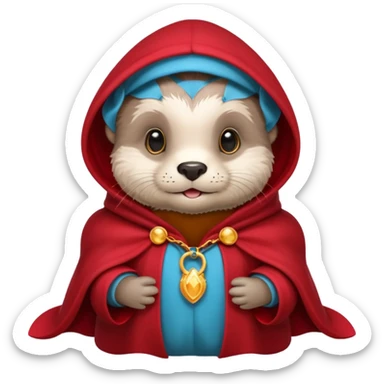 baby grey otter, in magic red cloak sticker