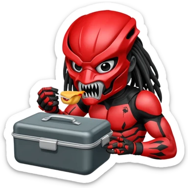 The predator with red mask eating from a lunchbox  sticker