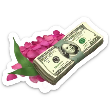 Rolled up dollar bill next to pile of flower sticker