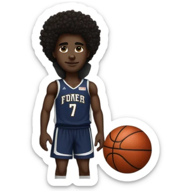 dark skin basketball player number 7 afro hair black and white jersey tattooes sticker