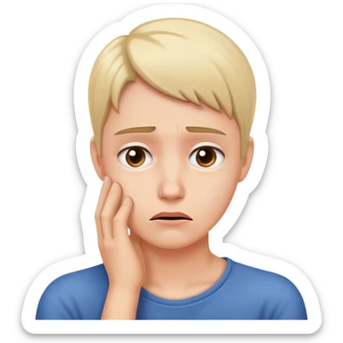 person with a worried expression, hand on neck sticker