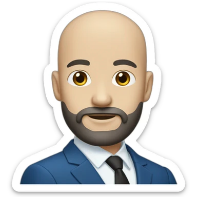 A bald white person with a black beard wearing a blue formal suit sticker