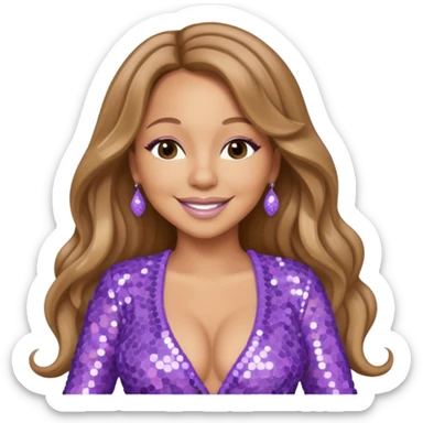 Mariah Carey with long light brown hair, lavender sequin outfit sticker
