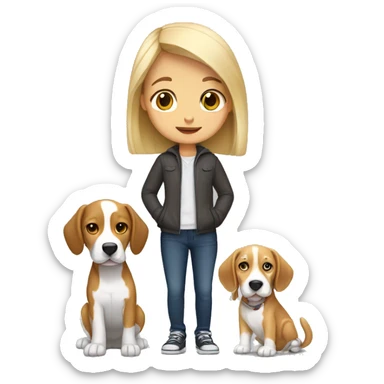 blondy girl with dark hair boy with light beagle and gray cat sticker