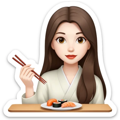 beautiful pale brunette girl with long enjoying sushi sticker