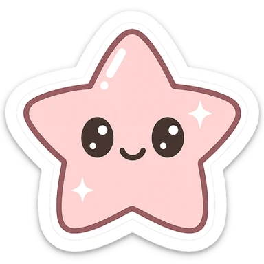 pink sticker, star shape, shiny effect, kawaii style sticker