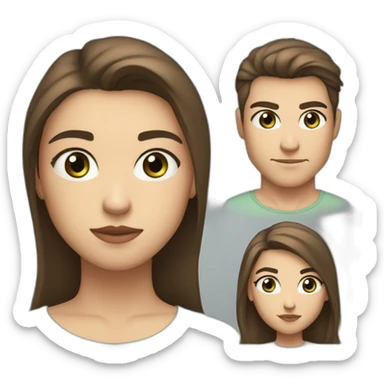 couple girl with guy, brown hair, athletic build, serious expression, full lips, the guy has blue eyes, the girl has gray-green eyes, the girl has long hair sticker