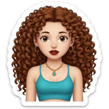 naked girl with long curly hair brown hair and septum piercing  with beautifull body  sticker