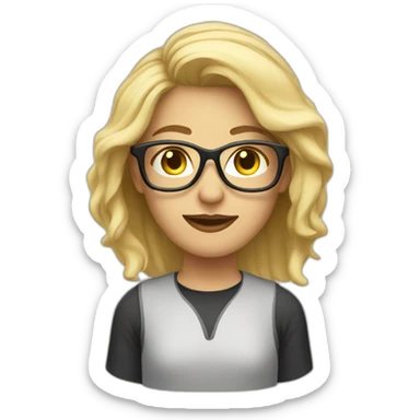 blonde programmer with glasses with facemask sticker