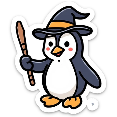 penguin wizard with magic wand and wizard hat sticker