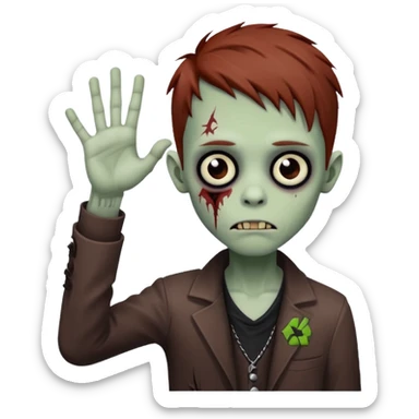 Emo-style zombie boy with reddish-brown hair making the west side sign with his hand  sticker