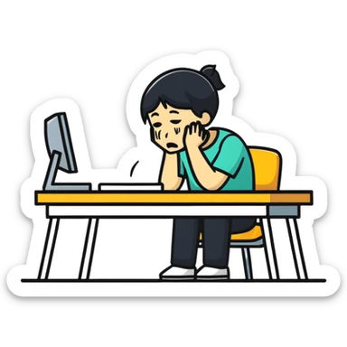 person sitting at a desk crying sticker