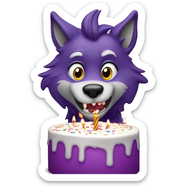 Nice Purple, anthropomorphic wolf blowing out birthday candles sticker