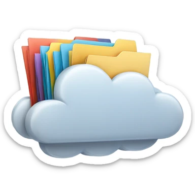 A cloud with folders and files flying in and out of it. sticker