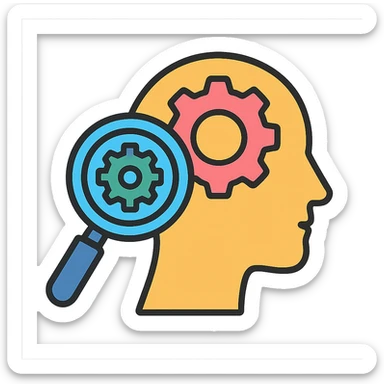 gears cogs as a symbol of self-discovery icon, clear outlines, strong shadows and highlights, psychosomatics and psychology theme, fun and not too complex sticker