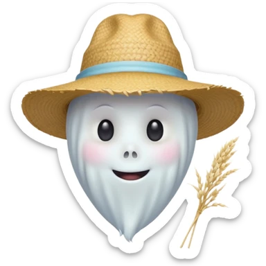 cute ghost farmer portrait, head and shoulders only, straw hat, round friendly face, soft pastel glow, harmless spirit vibe, 3D cartoon, mobile game icon style, clean background, no text, no watermark
 
 sticker