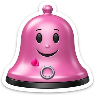 pink call bell with black base and silver button and with smiley face on it sticker