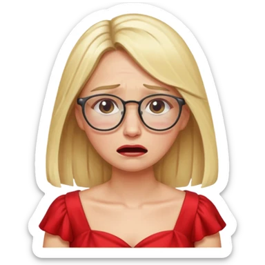 lomg blond woman  crying with glasses with red party wear dress sticker