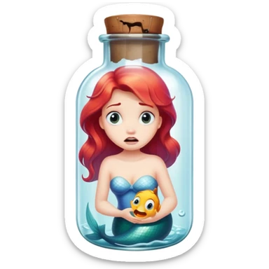 little mermaid in bottle, trapped in fear sticker