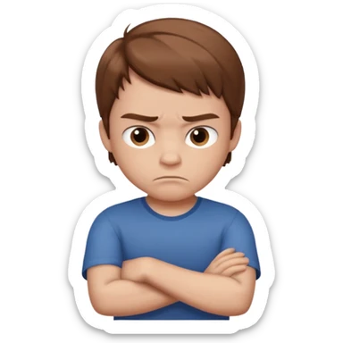 boy with a grumpy expression and arms crossed sticker