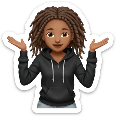African American girl dark skin complextion a l with short brown dreadlock braids wearing plain black hoodie dancing sticker
