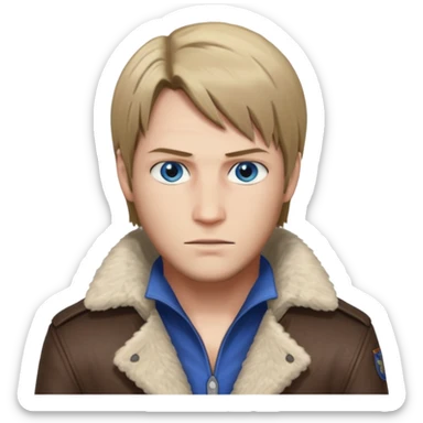 Leon Kennedy from resident evil 4 remake in sheepskin coat with blue eyes sticker