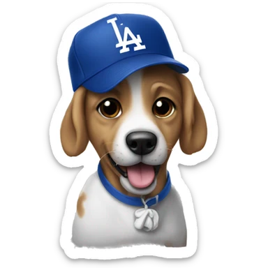 Dog wearing dodgers hat sticker