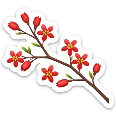 Red tree branch twig with flowers  sticker