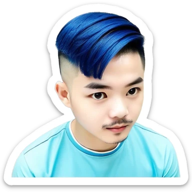 Nam 15 tuổi, da trắng, tóc under cut màu xanh lá cây vuốt ngược ra sau, mắt đen, áo khoác da màu cam , bên trong mặc áo cộc tay màu trắng, đeo khuyên tai màu bạc, mặt ngầu sticker