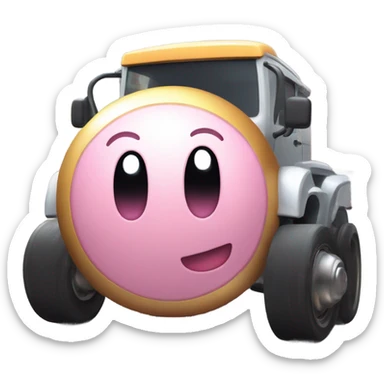 cute eyes Kirby Metal ball driving on 4 car wheels  sticker