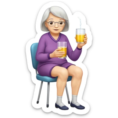 mulher idosa com as pernas cruzadas segurando xixi sticker