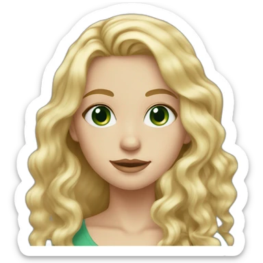 blonde white tall girl with  long wavy hair and green blueish eyes sticker