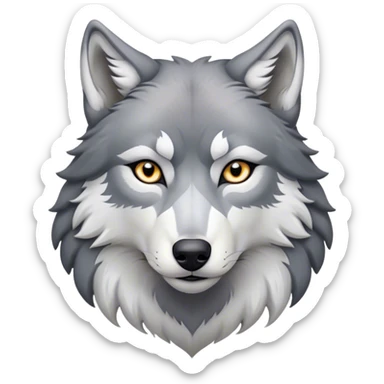 Cinematic Noble Wolf Portrait Emoji, Poised and regal, with a strong, lean build and a sleek, well-groomed Fur of grey and white, deep-set soulful piercing eyes, Simplified yet sharp and sophisticated features, highly detailed, glowing with a soft, dignified glow, high shine, intelligent and fierce, stylized with an air of wild majesty, focused and attentive, soft glowing outline, capturing the essence of a watchful and confident alpha, so majestic it feels as though it could howl out of the screen with effortless authority! sticker