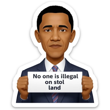 Obama pulling a sign that says no one is illegal on stolen land sticker