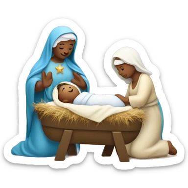 Nativity scene, baby on a manger, Mary and Joseph sticker