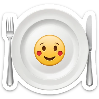 A clean and simple emoji-style icon: A round dinner plate with fork and knife on each side, symbolizing team meal. Minimal details, flat bright colors, emoji-like design. sticker