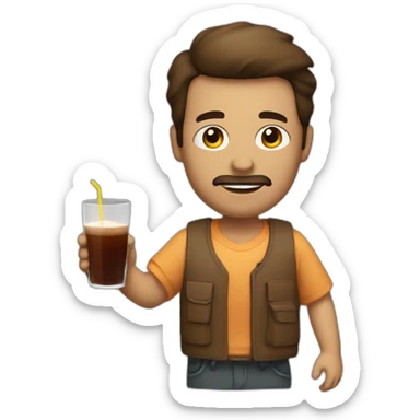 Road man whit a glass of brown juice sticker