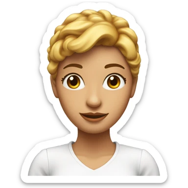 Has un emoji 3D de una chica de 18 años con el pelo ondulado café, con ojos café unos labios lindos rositas Una blusa blanca con cuello V sticker