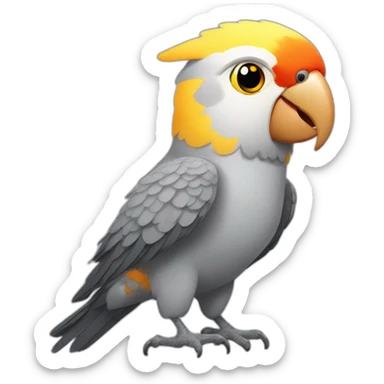 Cockatiel parrot with yellow head, orange circle cheeks and grey body sticker