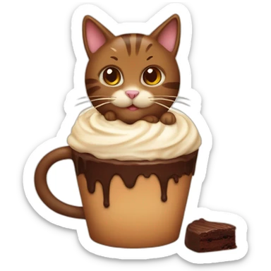 Brown cat as cream brownie dessert in a cup sticker