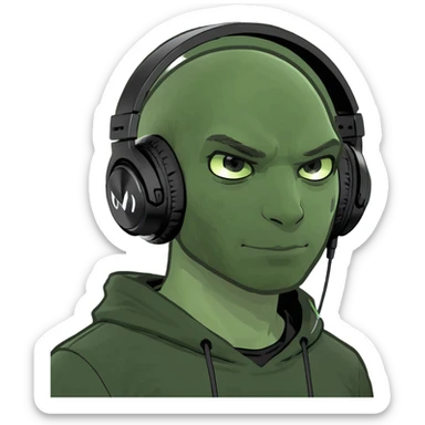 a blonde guy in a black top with black gaming headphones  sticker