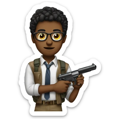 Nerdy boy with a gun sticker
