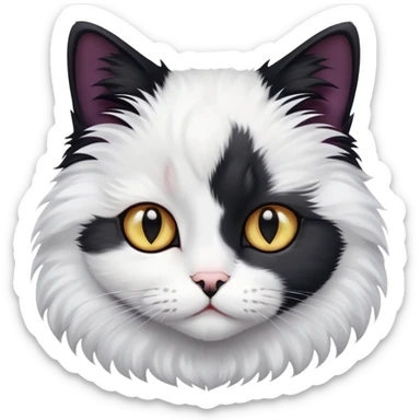 Fluffy black and white cat sticker