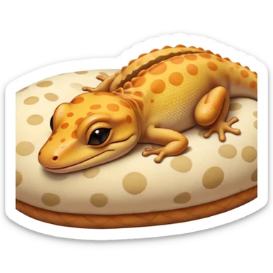 Meme-Worthy Cute Sleeping Gecko Portrait Emoji, Head resting peacefully with a contented smile, showcasing a diminutive, patterned body with smooth scales and eyes gently closed in serene slumber, Simplified yet adorably endearing features, highly detailed, glowing with a soft, drowsy tropical light, high shine, relaxed and utterly lovable, stylized with an air of playful laziness, soft glowing outline, capturing the essence of a sleeping gecko that feels destined to become the next viral icon of adorable rest! sticker