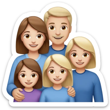 happy pale white family with one brown hair dad, one brown hair mom, one blonde girl, and one brown hair girl sticker