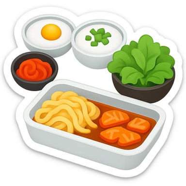 Create an icon of Korean food in the style of Apple emojis. Use clean and simple shapes with vibrant colors. The background should be transparent. Match the look of Apple emojis as closely as possible. sticker