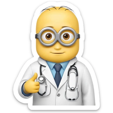 yellow minion character wearing doctor coat and stethoscope sticker